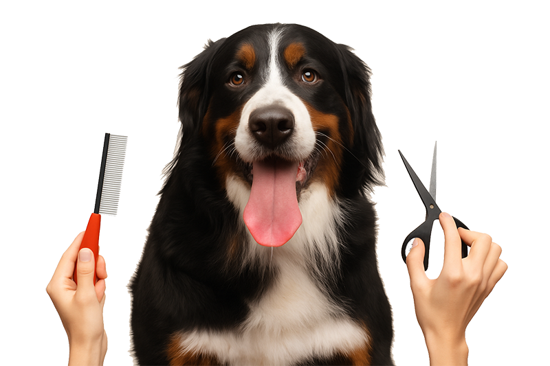 Photo of a snazzy looking dog with comb and clippers!